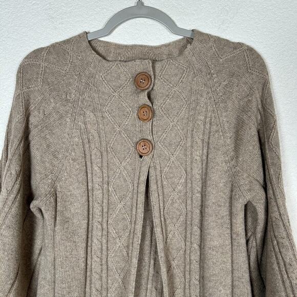 Avita Womens M Recycled cashmere blend swing tan cardigan cable 3 button sweater - Picture 2 of 8